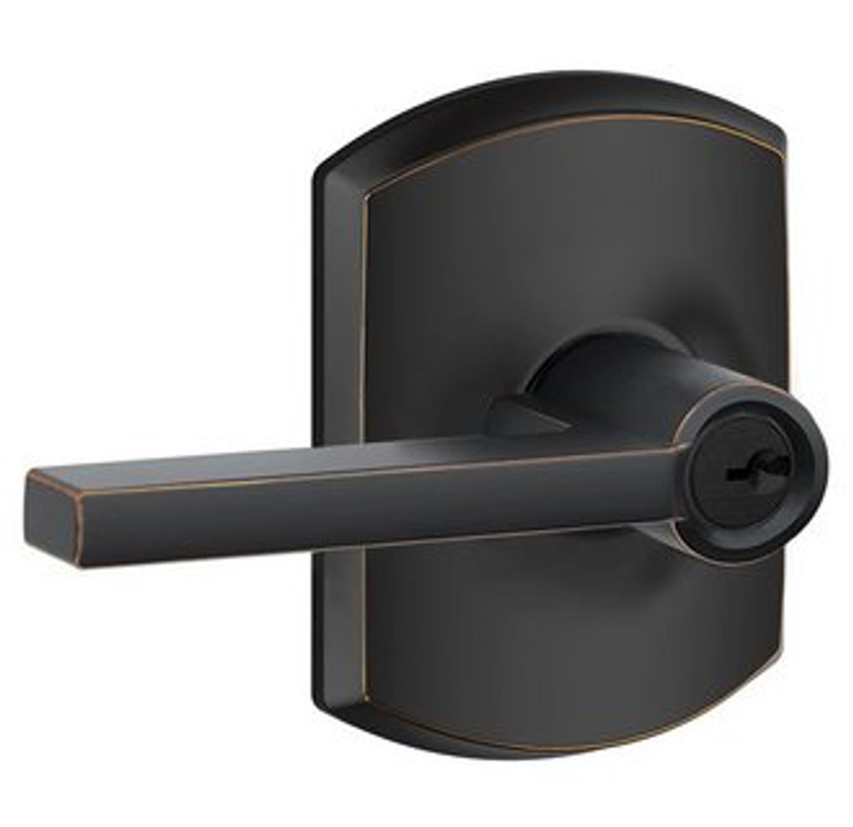 Schlage Residential F51A Latitude Keyed Entry Lever Lock With Greenwich Trim Function, Decorative, Aged Bronze