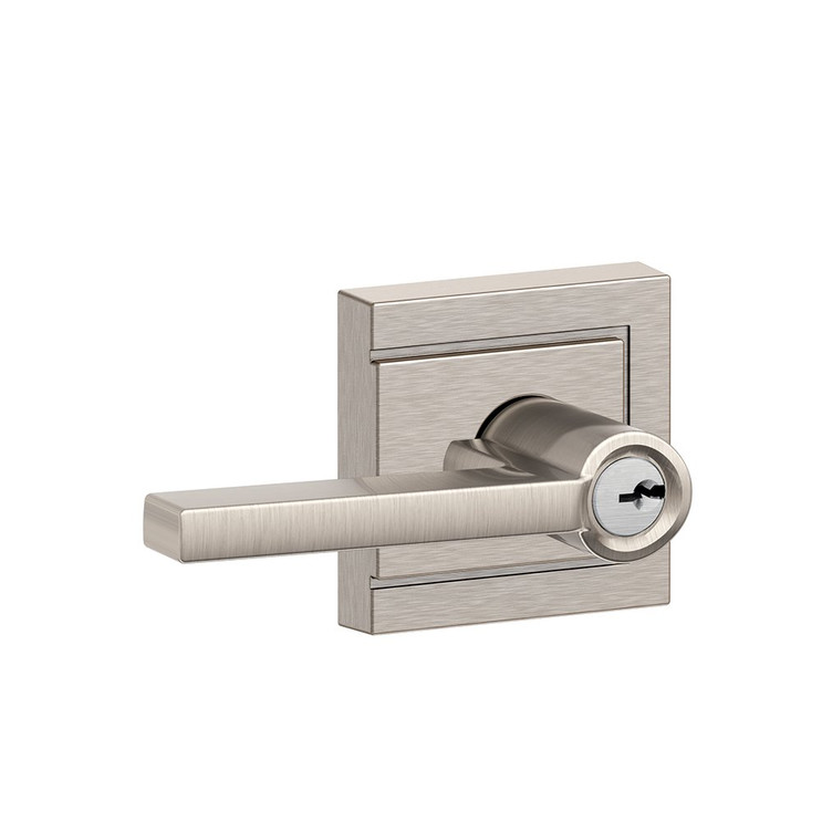 Schlage Residential F51A Latitude Keyed Entry Lever Lock With Upland Trim Function, Decorative, Satin Nickel