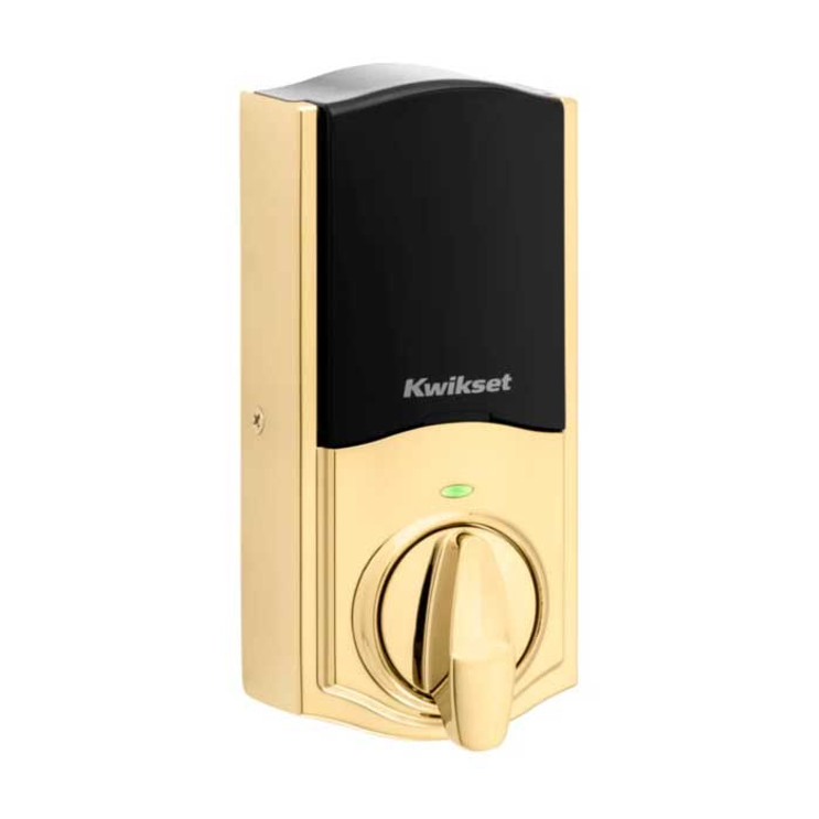 Kwikset Traditional Push Button Electronic Deadbolt Smartkey With Home Connect, Z-Wave Wireless Protocol, Smartkey, Round Corner Adjustable 20 Minute Ul Latch, Round Corner Strike, Lifetime Polished Brass Kwikset Traditional Push Button Electronic Deadbolt Smartkey With Home Connect, Z-Wave Wireless Protocol, Smartkey, Round Corner Adjustable 20 Minute Ul Latch, Round Corner Strike, Lifetime Polished Brass