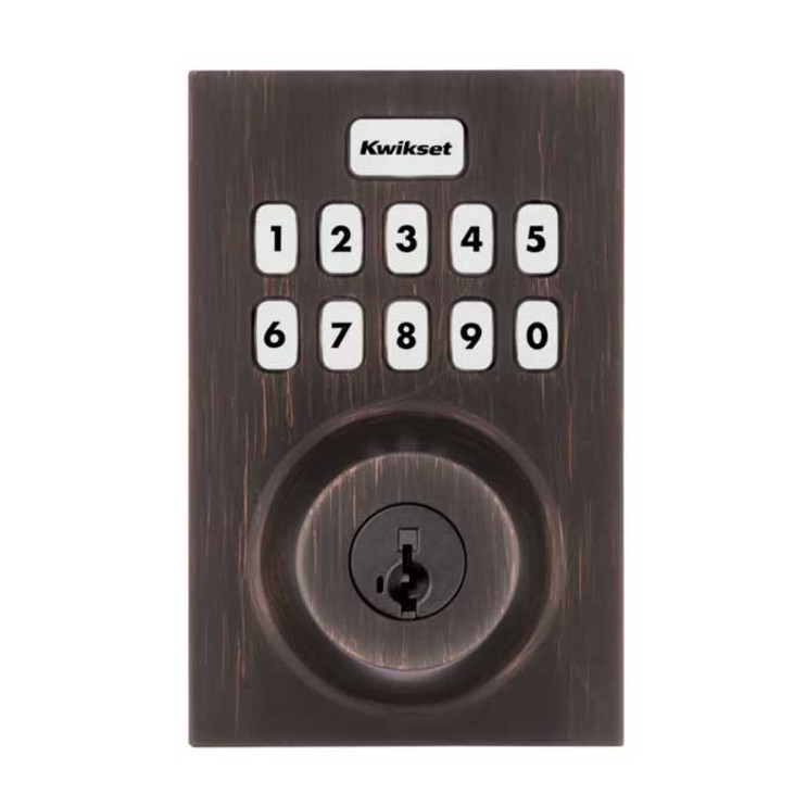 Kwikset Contemporary Push Button Electronic Deadbolt Smartkey With Home Connect, Z-Wave Wireless Protocol, Smartkey, Round Corner Adjustable 20 Minute Ul Latch, Round Corner Strike, Venetian Bronze Kwikset Contemporary Push Button Electronic Deadbolt Smartkey With Home Connect, Z-Wave Wireless Protocol, Smartkey, Round Corner Adjustable 20 Minute Ul Latch, Round Corner Strike, Venetian Bronze