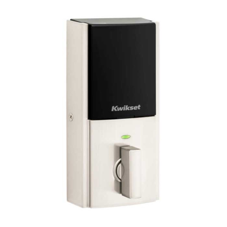 Kwikset Contemporary Push Button Electronic Deadbolt Smartkey With Home Connect, Z-Wave Wireless Protocol, Smartkey, Round Corner Adjustable 20 Minute Ul Latch, Round Corner Strike, Satin Nickel Kwikset Contemporary Push Button Electronic Deadbolt Smartkey With Home Connect, Z-Wave Wireless Protocol, Smartkey, Round Corner Adjustable 20 Minute Ul Latch, Round Corner Strike, Satin Nickel