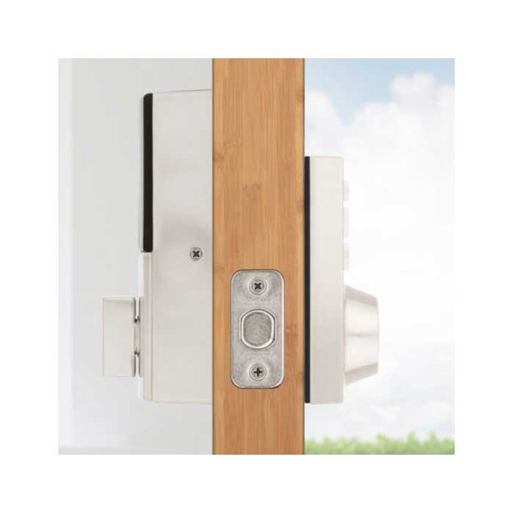 Kwikset Contemporary Push Button Electronic Deadbolt Smartkey With Home Connect, Z-Wave Wireless Protocol, Smartkey, Round Corner Adjustable 20 Minute Ul Latch, Round Corner Strike, Satin Nickel