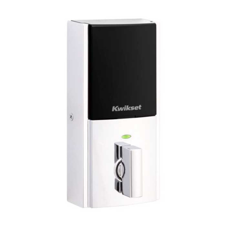 Kwikset Contemporary Push Button Electronic Deadbolt Smartkey With Home Connect, Z-Wave Wireless Protocol, Smartkey, Round Corner Adjustable 20 Minute Ul Latch, Round Corner Strike, Bright Polished Chrome Kwikset Contemporary Push Button Electronic Deadbolt Smartkey With Home Connect, Z-Wave Wireless Protocol, Smartkey, Round Corner Adjustable 20 Minute Ul Latch, Round Corner Strike, Bright Polished Chrome