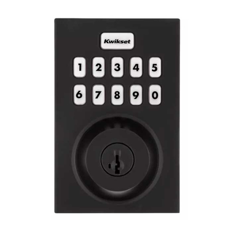 Kwikset Contemporary Push Button Electronic Deadbolt Smartkey With Home Connect, Z-Wave Wireless Protocol, Smartkey, Round Corner Adjustable 20 Minute Ul Latch, Round Corner Strike, Matte Black Kwikset Contemporary Push Button Electronic Deadbolt Smartkey With Home Connect, Z-Wave Wireless Protocol, Smartkey, Round Corner Adjustable 20 Minute Ul Latch, Round Corner Strike, Matte Black