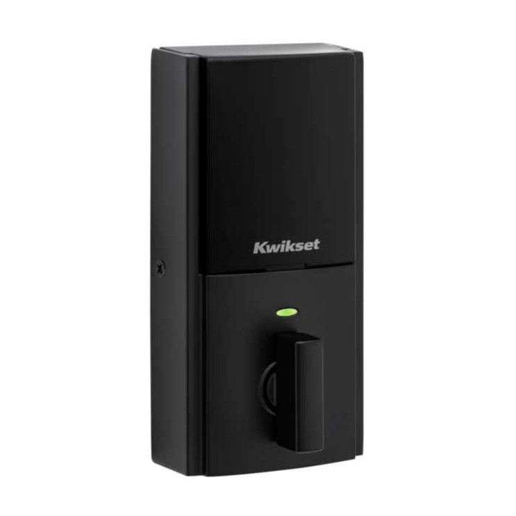 Kwikset Contemporary Push Button Electronic Deadbolt Smartkey With Home Connect, Z-Wave Wireless Protocol, Smartkey, Round Corner Adjustable 20 Minute Ul Latch, Round Corner Strike, Matte Black