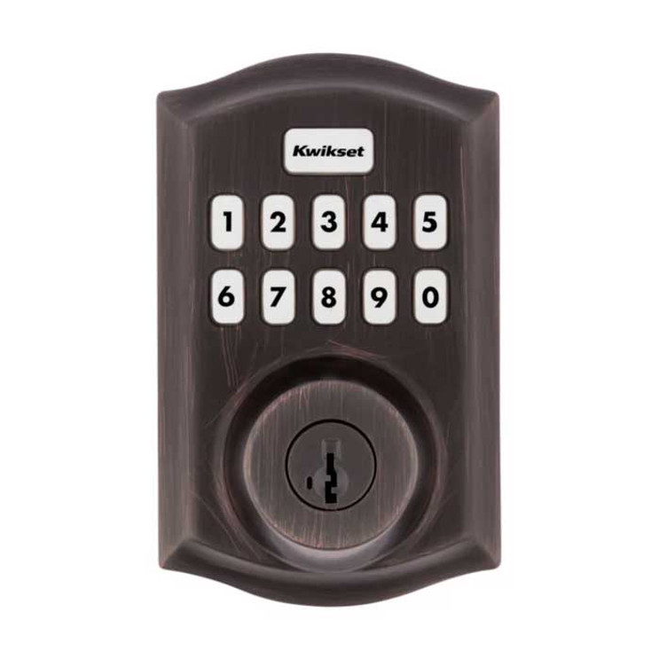 Kwikset Traditional Push Button Electronic Deadbolt Smartkey With Home Connect, Z-Wave Wireless Protocol, Smartkey, Round Corner Adjustable 20 Minute Ul Latch, Round Corner Strike, Venetian Bronze Kwikset Traditional Push Button Electronic Deadbolt Smartkey With Home Connect, Z-Wave Wireless Protocol, Smartkey, Round Corner Adjustable 20 Minute Ul Latch, Round Corner Strike, Venetian Bronze