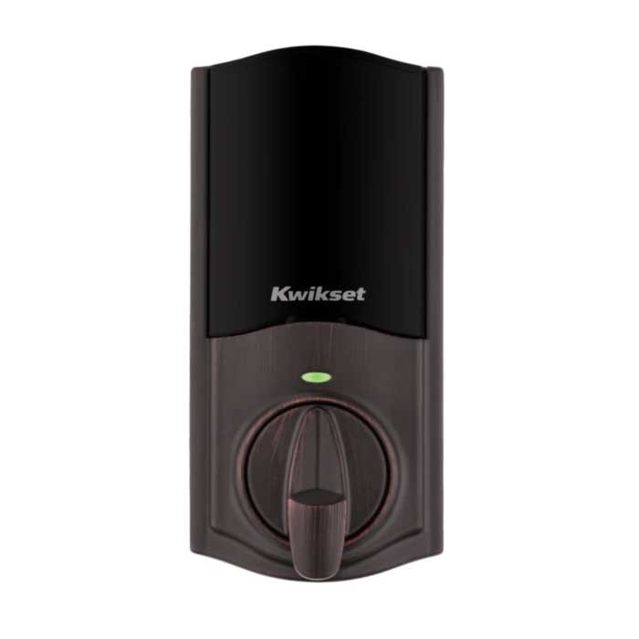 Kwikset Traditional Push Button Electronic Deadbolt Smartkey With Home Connect, Z-Wave Wireless Protocol, Smartkey, Round Corner Adjustable 20 Minute Ul Latch, Round Corner Strike, Venetian Bronze