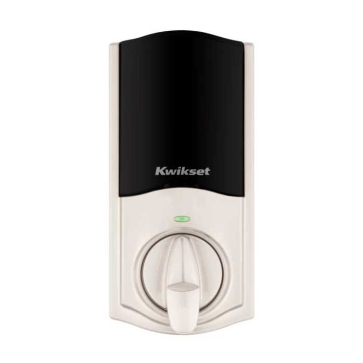 Kwikset Traditional Push Button Electronic Deadbolt Smartkey With Home Connect, Z-Wave Wireless Protocol, Smartkey, Round Corner Adjustable 20 Minute Ul Latch, Round Corner Strike, Satin Nickel Kwikset Traditional Push Button Electronic Deadbolt Smartkey With Home Connect, Z-Wave Wireless Protocol, Smartkey, Round Corner Adjustable 20 Minute Ul Latch, Round Corner Strike, Satin Nickel