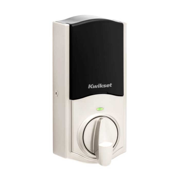 Kwikset Traditional Push Button Electronic Deadbolt Smartkey With Home Connect, Z-Wave Wireless Protocol, Smartkey, Round Corner Adjustable 20 Minute Ul Latch, Round Corner Strike, Satin Nickel Kwikset Traditional Push Button Electronic Deadbolt Smartkey With Home Connect, Z-Wave Wireless Protocol, Smartkey, Round Corner Adjustable 20 Minute Ul Latch, Round Corner Strike, Satin Nickel