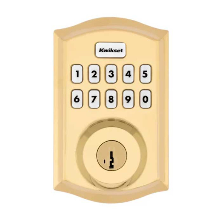 Kwikset Traditional Push Button Electronic Deadbolt Smartkey With Home Connect, Z-Wave Wireless Protocol, Smartkey, Round Corner Adjustable 20 Minute Ul Latch, Round Corner Strike, Lifetime Polished Brass Kwikset Traditional Push Button Electronic Deadbolt Smartkey With Home Connect, Z-Wave Wireless Protocol, Smartkey, Round Corner Adjustable 20 Minute Ul Latch, Round Corner Strike, Lifetime Polished Brass