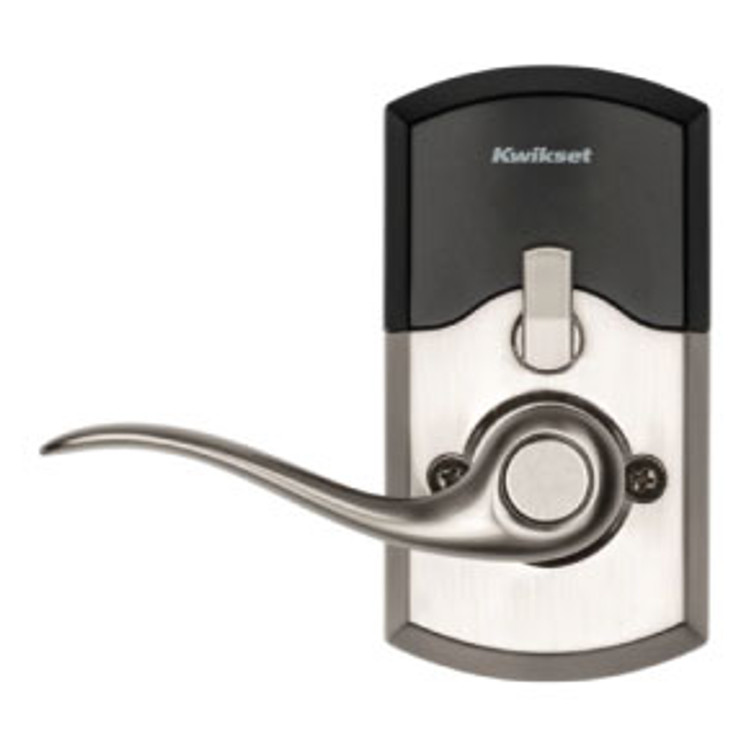 Kwikset Smartcode 917 Touchpad Electronic Lever Smartkey With Round Corner Adjustable 20 Minute Ul Latch And Round Corner Strike, Satin Nickel
