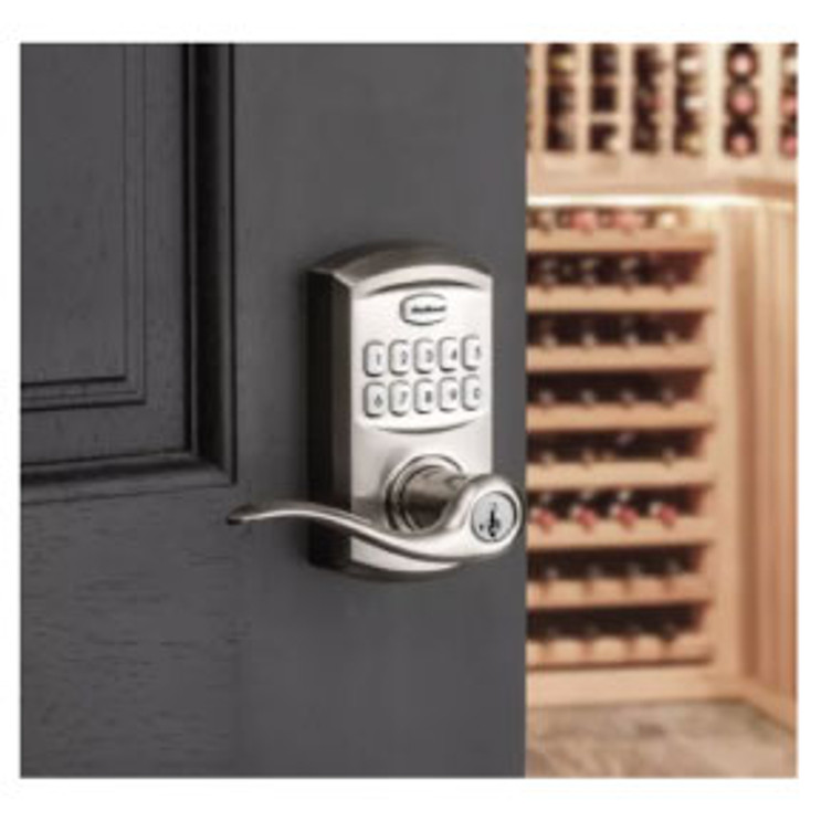 Kwikset Smartcode 917 Touchpad Electronic Lever Smartkey With Round Corner Adjustable 20 Minute Ul Latch And Round Corner Strike, Satin Nickel