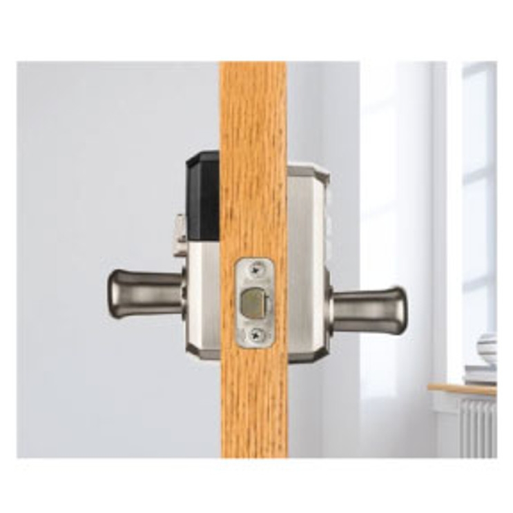 Kwikset Smartcode 917 Touchpad Electronic Lever Smartkey With Round Corner Adjustable 20 Minute Ul Latch And Round Corner Strike, Satin Nickel