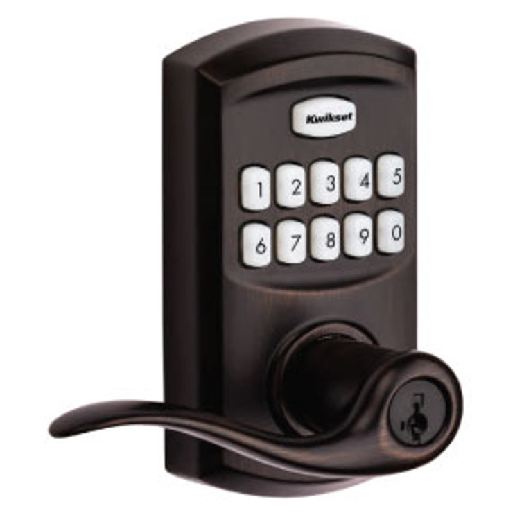 Kwikset Smartcode 917 Touchpad Electronic Lever Smartkey With Round Corner Adjustable 20 Minute Ul Latch And Round Corner Strike, Venetian Bronze