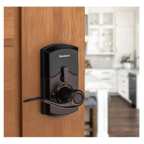 Kwikset Smartcode 917 Touchpad Electronic Lever Smartkey With Round Corner Adjustable 20 Minute Ul Latch And Round Corner Strike, Venetian Bronze