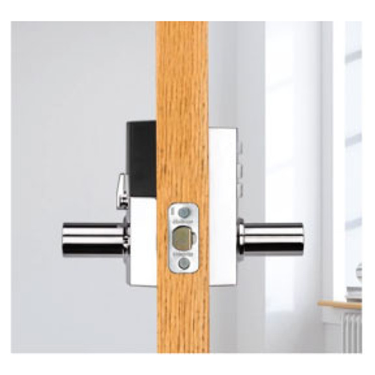 Kwikset Smartcode 917 Touchpad Electronic Lever Smartkey With Round Corner Adjustable 20 Minute Ul Latch And Round Corner Strike, Bright Polished Chrome