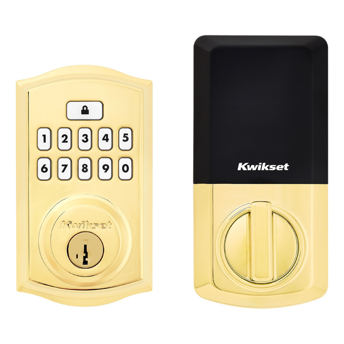 Kwikset Smartcode 9260 Keypad Electronic Deadbolt Traditional Smartkey With Round Corner Adjustable 20 Minute Ul Latch And Round Corner Strike, Lifetime Polished Brass