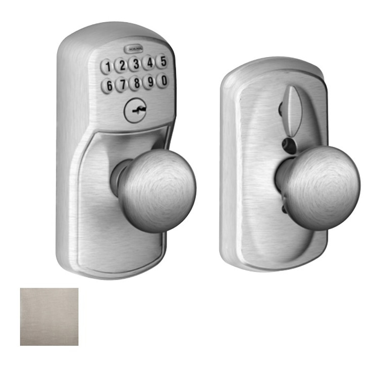 Schlage Residential Fe595 Keypad Knob With Plymouth Trim And Plymouth Knob With Flex Lock Style, Satin Nickel
