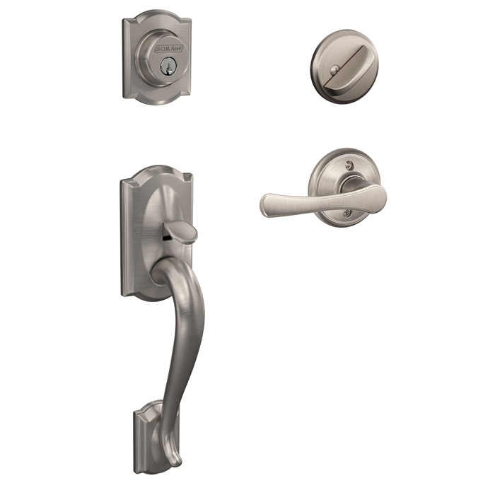Schlage Residential F60 Camelot Handleset/Entrance Avila Lever Complete Lock Style Handleset, Satin Nickel