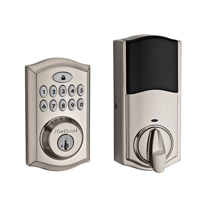 Kwikset Smartcode 9270 Touchpad Electronic Deadbolt Contemporary Smartkey With Round Corner Adjustable 20 Minute Ul Latch And Round Corner Strike, Satin Nickel