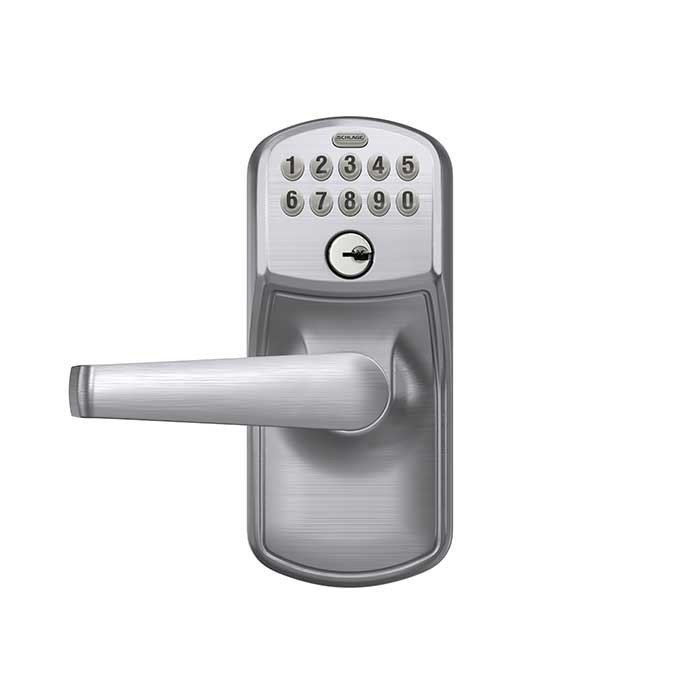 Schlage Residential Fe595 Keypad Lever With Plymouth Trim And Elan Lever With Flex Lock Style, Aged Bronze