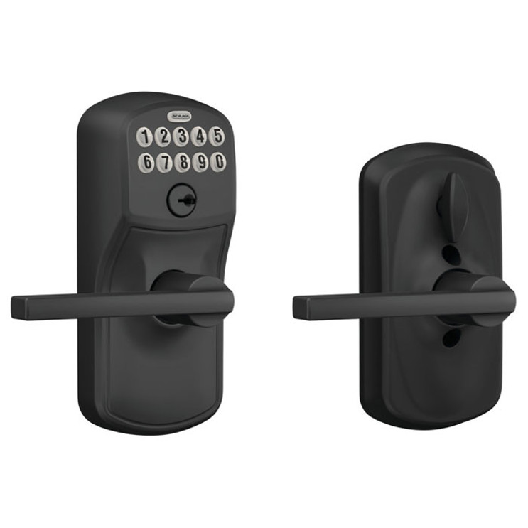 Schlage Residential Fe595 Keypad Lever With Plymouth Trim And Latitude Lever With Flex Lock Style, Matte Black