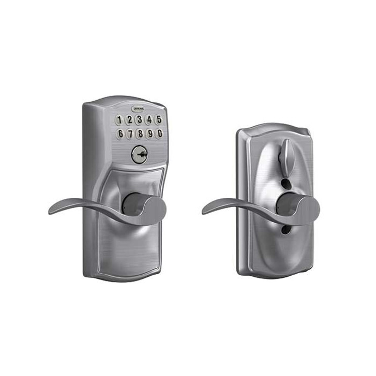 Schlage Residential Fe595 Keypad Lever With Camelot Trim And Accent Lever With Flex Lock Style, Satin Chrome