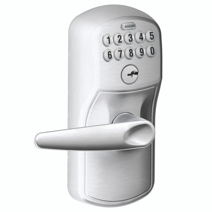 Schlage Residential Fe595 Keypad Lever With Plymouth Trim And Jazz Lever With Flex Lock Style, Satin Chrome