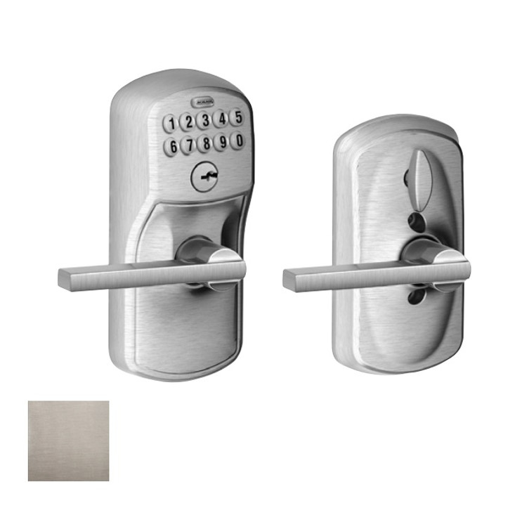 Schlage Residential Fe595 Keypad Lever With Plymouth Trim And Latitude Lever With Flex Lock Style, Satin Nickel
