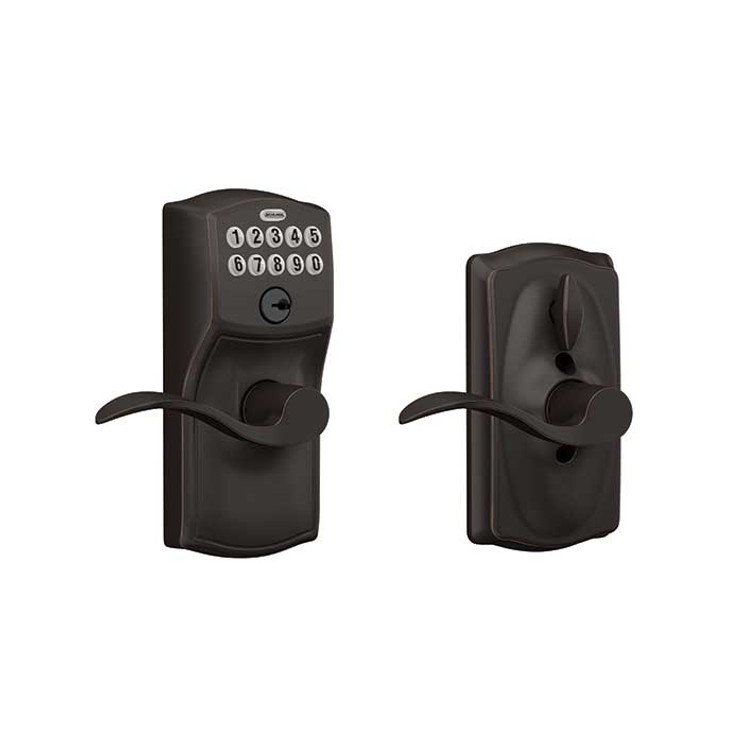 Schlage Residential Fe595 Keypad Lever With Camelot Trim And Accent Lever With Flex Lock Style, Aged Bronze