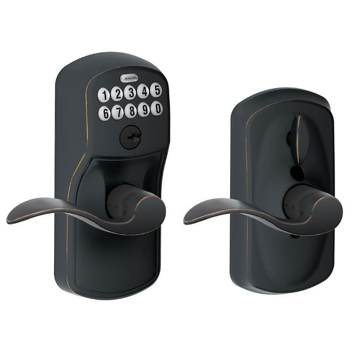 Schlage Residential Fe595 Keypad Lever With Plymouth Trim And Accent Lever With Flex Lock Style, Aged Bronze