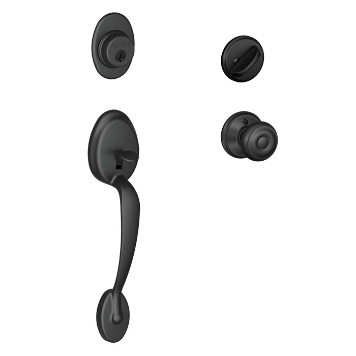 Schlage Residential F60 Plymouth Handleset/Entrance Georgain Knob Complete Lock Style Handleset, Georgian, Matte Black