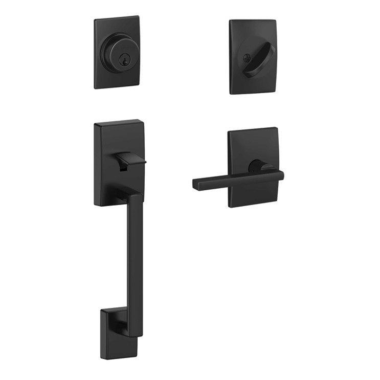 Schlage Residential F60 Century Handleset/Entrance Latitude Lever Complete Lock Style Handleset, Inside Rose, Matte Black