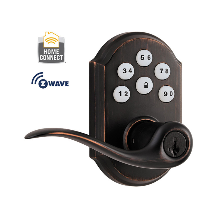 Kwikset Smartcode 912 Touchpad Electronic Lever Smartkey With Home Connect, Round Corner Adjustable Latch And Round Corner Strike, Venetian Bronze