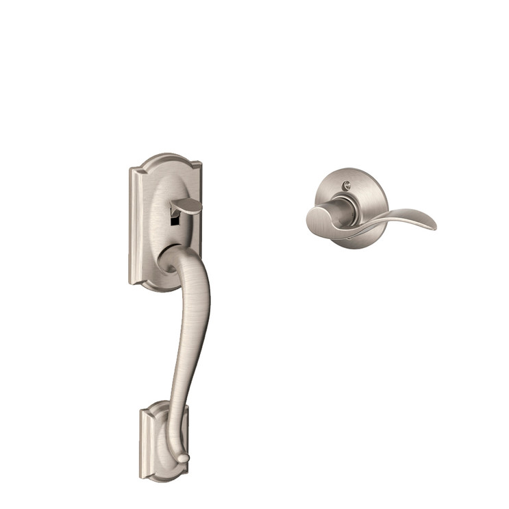 Schlage Residential Fe285 Handleset With Interior Trim Camelot Style (Deadbolt Not Included), Accent Lever, Right Hand, Satin Nickel
