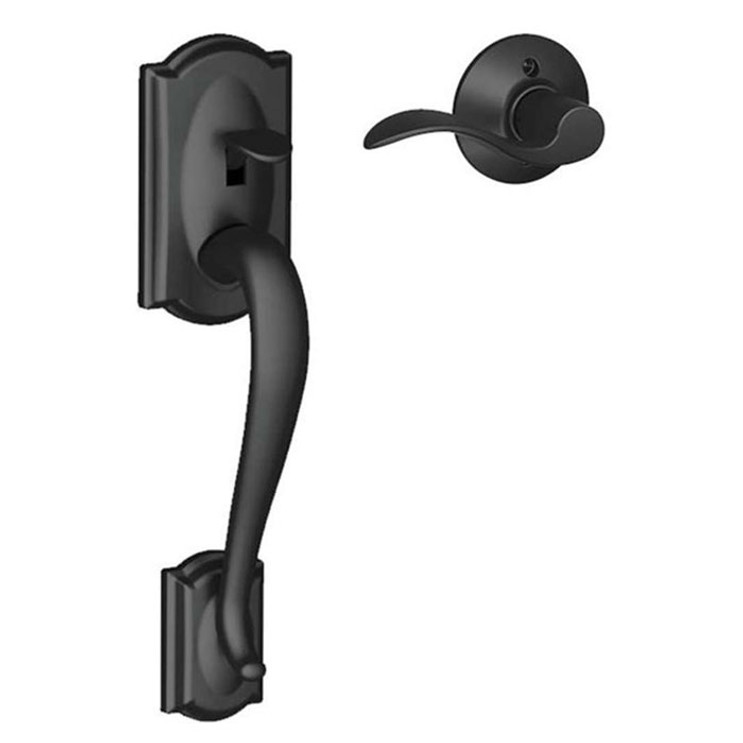 Schlage Residential Fe285 Handleset With Interior Trim Camelot Style (Deadbolt Not Included), Accent Lever, Right Hand, Matte Black