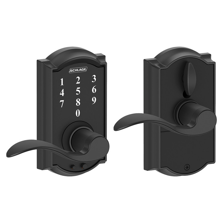 Schlage Residential Fe695 Keyless Touchscreen Lever With Camelot Trim And Accent Lever Style, Matte Black