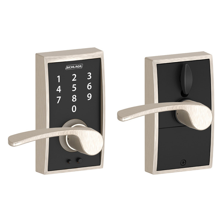 Schlage Residential Fe695 Keyless Touchscreen Lever With Century Trim And Merano Lever Style, Satin Nickel