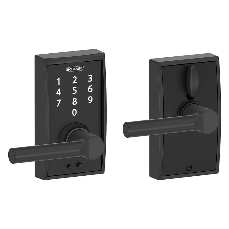 Schlage Residential Fe695 Keyless Touchscreen Lever With Century Trim And Broadway Lever Style, Matte Black