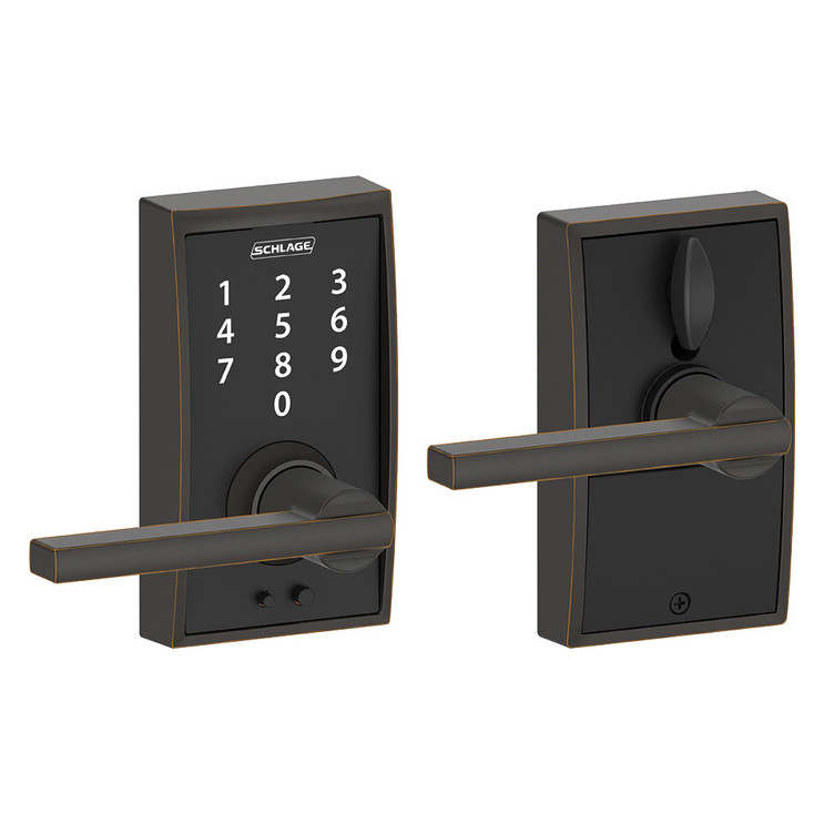 Schlage Residential Fe695 Keyless Touchscreen Lever With Century Trim And Latitude Lever Style, Aged Bronze