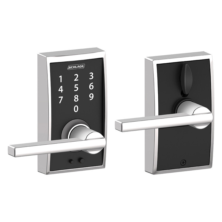 Schlage Residential Fe695 Keyless Touchscreen Lever With Century Trim And Latitude Lever Style, Bright Polished Chrome