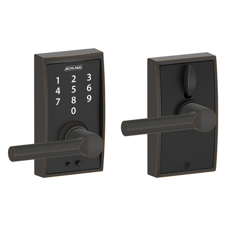 Schlage Residential Fe695 Keyless Touchscreen Lever With Century Trim And Broadway Lever Style, Aged Bronze