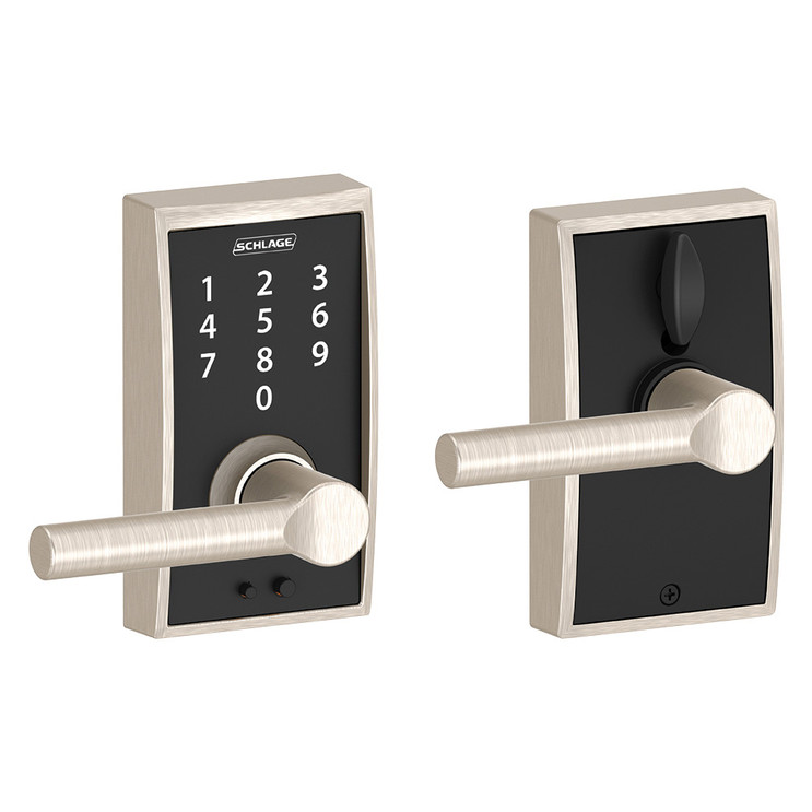 Schlage Residential Fe695 Keyless Touchscreen Lever With Century Trim And Broadway Lever Style, Satin Nickel