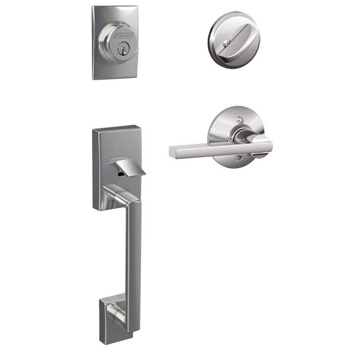 Schlage Residential F60 Century Handleset/Entrance Latitude Lever Complete Lock Style Handleset, Bright Polished Chrome