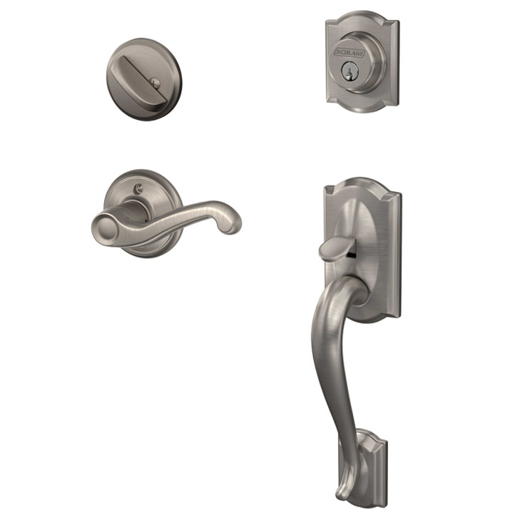 Schlage Residential F60 Camelot Handleset/Entrance Flair Lever Complete Lock Style Handleset, Right Hand, Satin Nickel