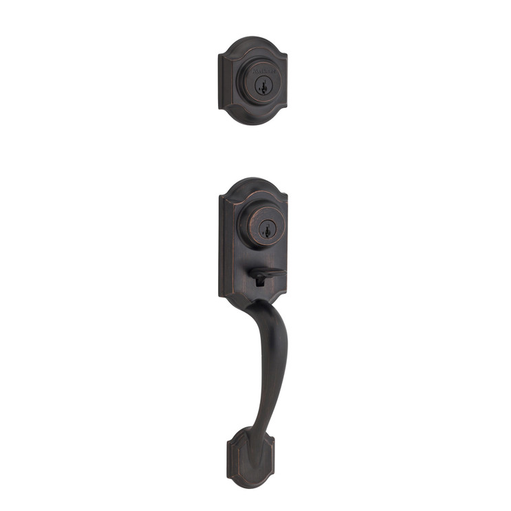 Kwikset Montara Exterior Double Cylinder Handleset Trim Smartkey With Round Corner Adjustable Latch And Round Corner Strike, Venetian Bronze