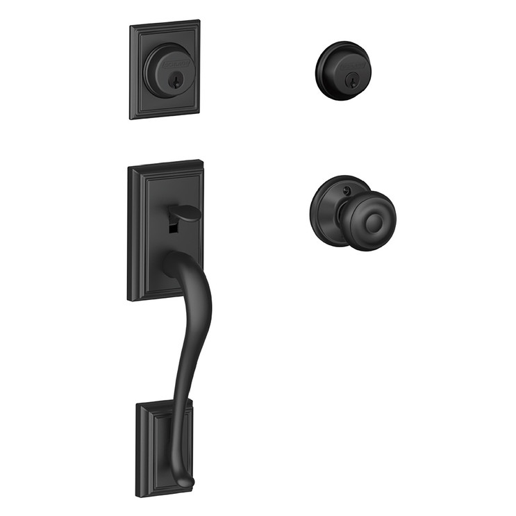 Schlage Residential F62 Addison Double Cylinder Handleset With Georgian Entrance Knob Style, Matte Black