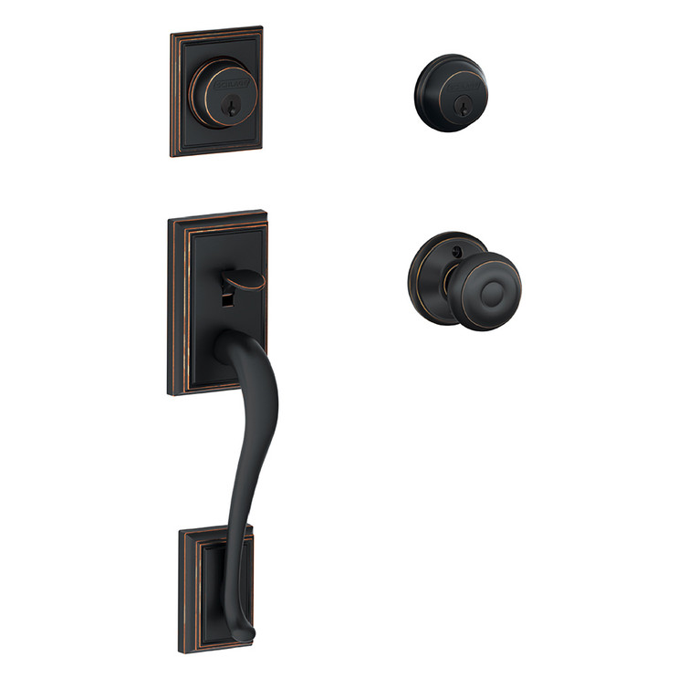 Schlage Residential F62 Addison Double Cylinder Handleset With Georgian Entrance Knob Style, Aged Bronze