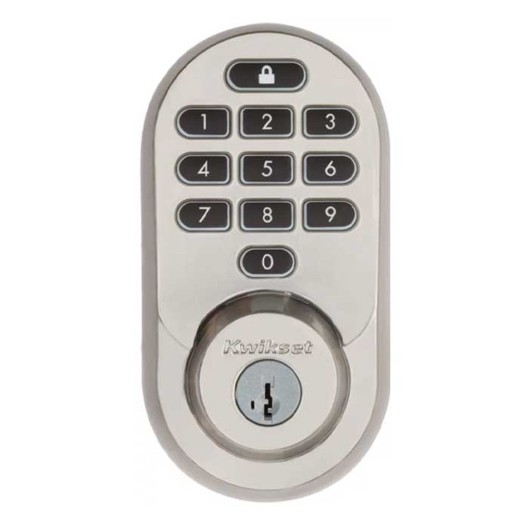 Kwikset Halo Wi-Fi Enabled 938 Keypad Deadbolt Electronic Smartkey With Round Corner Adjustable 20 Minute Ul Latch And Round Corner Strike, Satin Nickel