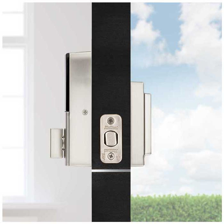 Kwikset Halo Touch Fingerprint Wi-Fi Enabled Smart Deadbolt Contemporary Design Lock, Round Corner Adjustable 20 Minute Ul Latch And Round Corner Strike, Satin Nickel